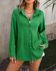 Dark Olive Green Button Up Dropped Shoulder Shirt