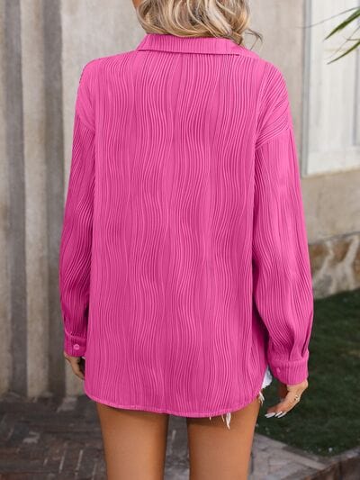 Pale Violet Red Button Up Dropped Shoulder Shirt