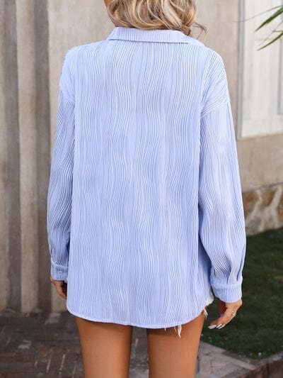 Light Steel Blue Button Up Dropped Shoulder Shirt