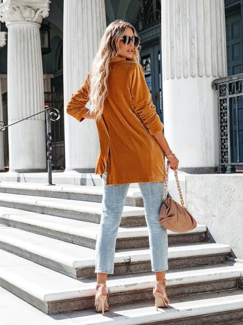 Light Gray Button Up Long Sleeve Blazer with Pocket