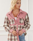 Light Gray Button Up Plaid Collared Neck Jacket