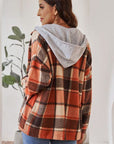 Gray Button Up Plaid Hooded Jacket