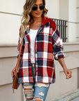 Gray Button Up Plaid Hooded Jacket