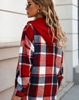 Gray Button Up Plaid Hooded Jacket