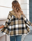 Gray Button Up Plaid Hooded Jacket