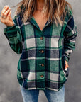 Dim Gray Button Up Plaid Hooded Jacket