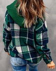 Dark Slate Gray Button Up Plaid Hooded Jacket