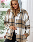 Gray Button Up Plaid Hooded Jacket