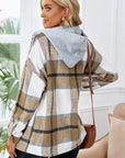 Light Gray Button Up Plaid Hooded Jacket