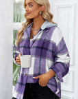 Light Gray Button Up Plaid Hooded Jacket