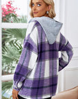 Light Gray Button Up Plaid Hooded Jacket