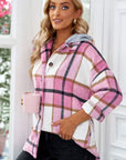 Light Gray Button Up Plaid Hooded Jacket