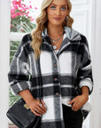 Black Button Up Plaid Hooded Jacket