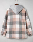 Gray Button Up Plaid Hooded Jacket