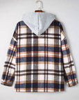 Light Gray Button Up Plaid Hooded Jacket