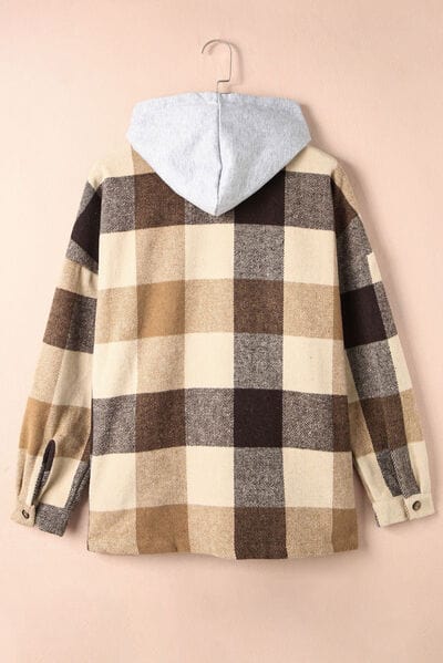 Wheat Button Up Plaid Hooded Jacket