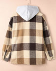 Wheat Button Up Plaid Hooded Jacket