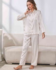 Light Gray Button-Up Shirt and Pants Pajama Set