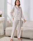 Gray Button-Up Shirt and Pants Pajama Set