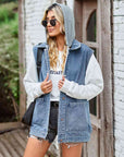 Light Slate Gray Button Up Sleeveless Denim Jacket with Pockets