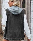 Dark Slate Gray Button Up Sleeveless Denim Jacket with Pockets