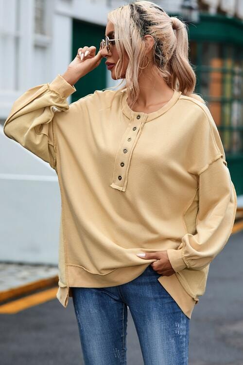 Rosy Brown Buttoned Dropped Shoulder Sweatshirt