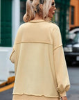 Tan Buttoned Dropped Shoulder Sweatshirt