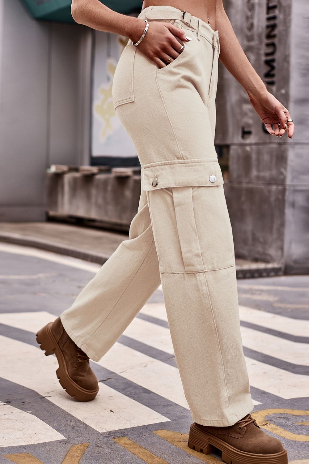 Rosy Brown Buttoned Loose Fit Jeans with Pockets