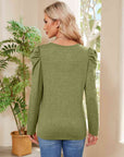 Rosy Brown Buttoned Round Neck Puff Sleeve T-Shirt