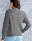 Light Slate Gray Cable-Knit Button Up Dropped Shoulder Cardigan