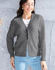 Gray Cable-Knit Button Up Dropped Shoulder Cardigan