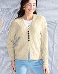 Light Gray Cable-Knit Button Up Dropped Shoulder Cardigan