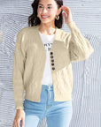 Light Gray Cable-Knit Button Up Dropped Shoulder Cardigan