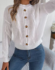 Gray Cable-Knit Buttoned Round Neck Sweater