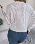 Gray Cable-Knit Buttoned Round Neck Sweater