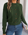 Light Gray Cable-Knit Buttoned Round Neck Sweater