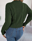 Light Gray Cable-Knit Buttoned Round Neck Sweater