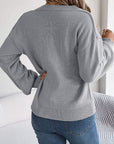 Light Slate Gray Cable-Knit Buttoned V-Neck Sweater