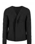 Black Cable-Knit Dropped Shoulder Hooded Cardigan