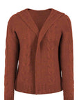 Saddle Brown Cable-Knit Dropped Shoulder Hooded Cardigan