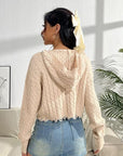 Light Gray Cable-Knit Dropped Shoulder Hooded Sweater