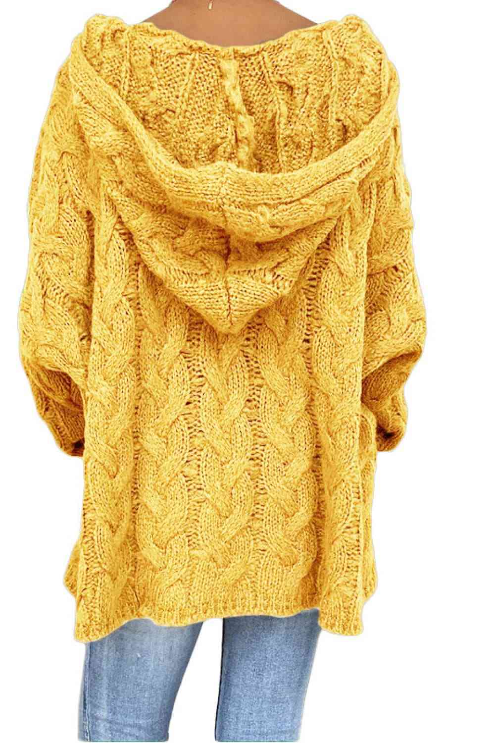 Sandy Brown Cable-Knit Hooded Sweater