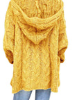 Sandy Brown Cable-Knit Hooded Sweater