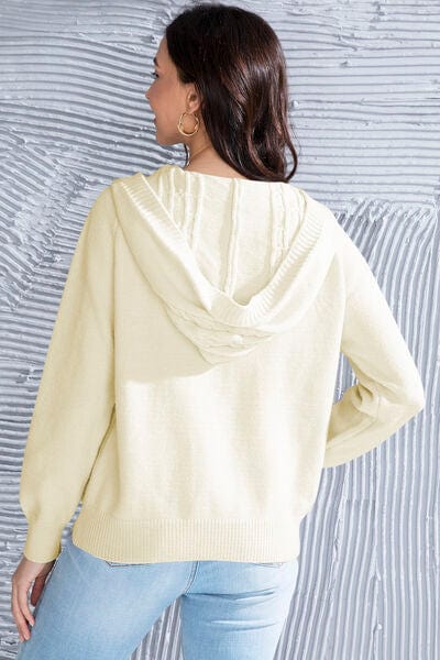 Light Gray Cable Knit Long Sleeve Hooded Sweater