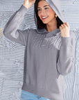 Dark Gray Cable Knit Long Sleeve Hooded Sweater