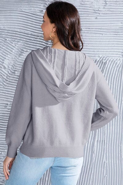 Gray Cable Knit Long Sleeve Hooded Sweater