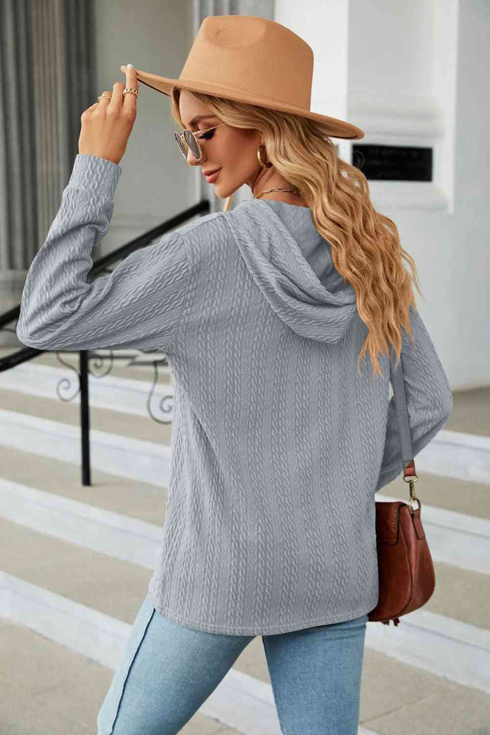 Dark Gray Cable-Knit Long Sleeve Hoodie