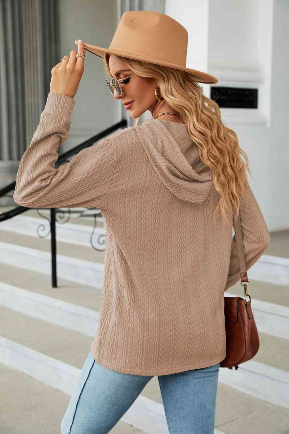 Rosy Brown Cable-Knit Long Sleeve Hoodie