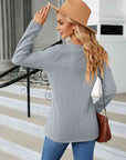 Dark Gray Cable-Knit Long Sleeve V-Neck T-Shirt