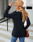 Gray Cable-Knit Long Sleeve V-Neck T-Shirt